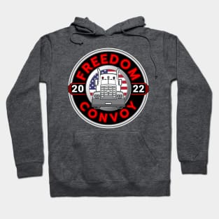 FREEDOM CONVOY USA 2022 SHIRTS STICKERS AND MORE - USA TRUCKERS FOR FREEDOM -BLACK ROUND RED LETTERS Hoodie